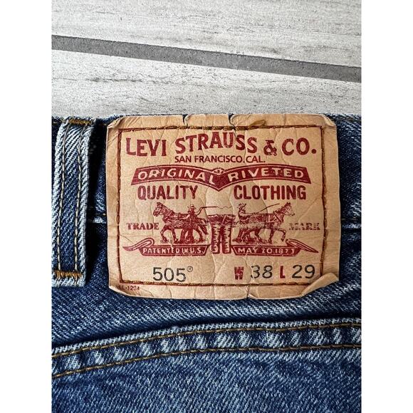 Levi's 505 Regular Fit 38x29 Blue Jeans 100% Cotton‎ Denim Heavy Casual Work Y2K - Picture 4 of 6